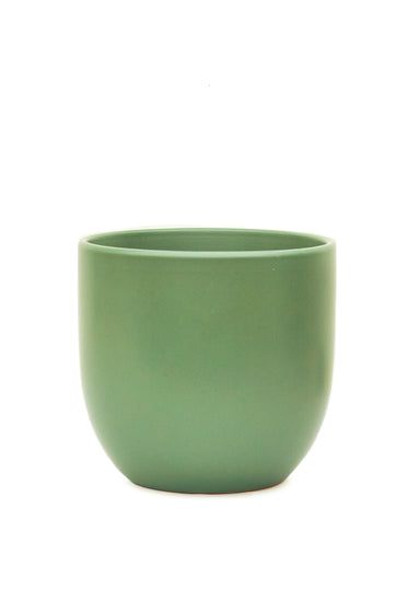 5" Wide Green Rounded Ceramic Planter with a white background