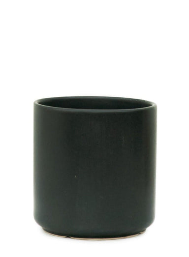 Black Matte Cylindrical Ceramic 7" Planter with a white background